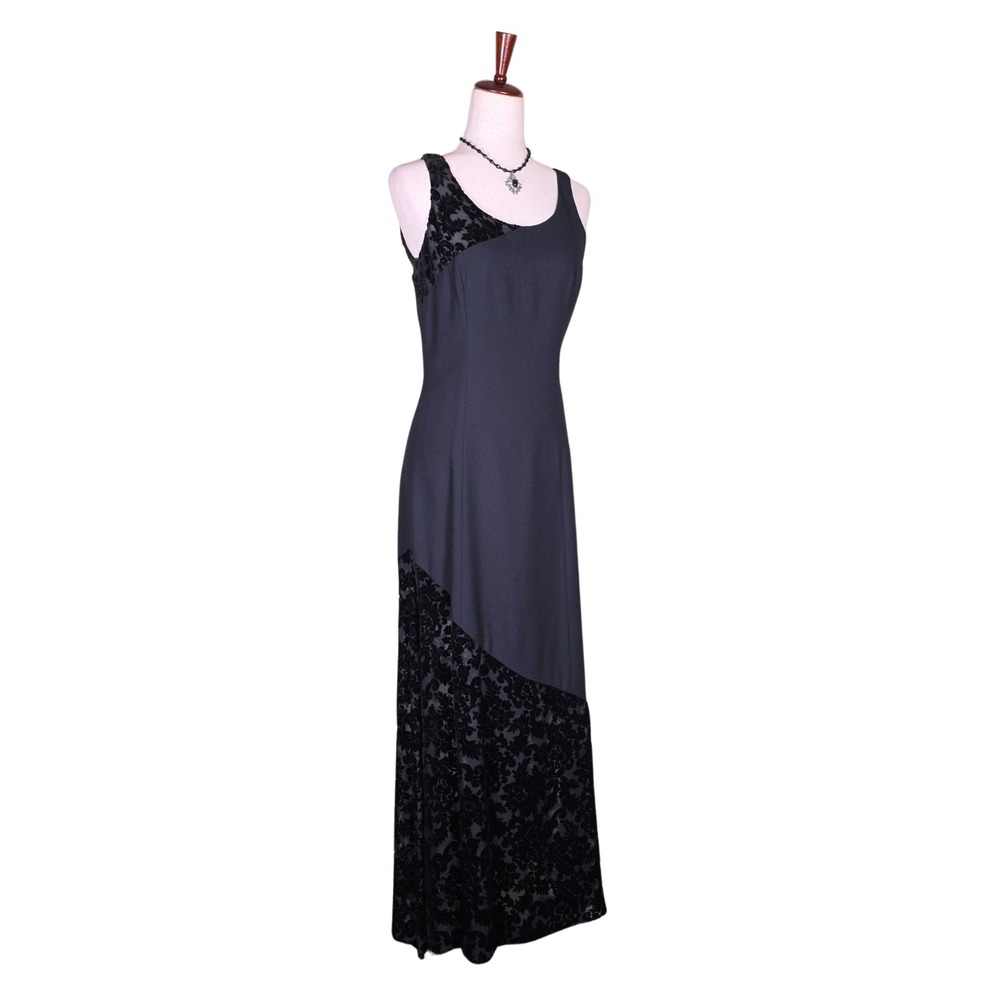 Vintage 90s Y2K Prom‎ Dress Size S Black Velvet Burnout Whimsigoth Assymetrical